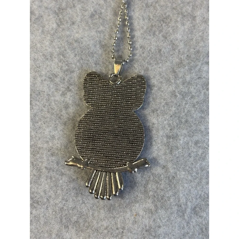 Vintage Whimsigoth Silver Owl Moon Pendant Necklace Long Ball Chain Boho Grunge
